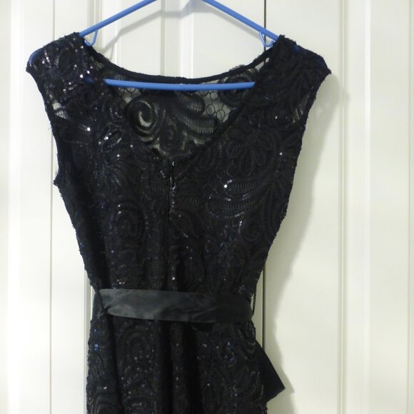 NWT black sequins pattern cocktail party dress with satin tie - Picture 7 of 9